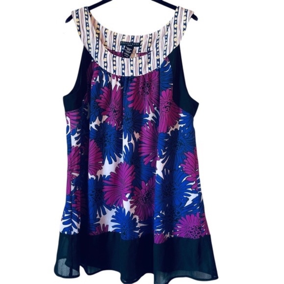 APOSTROPHE Woman Floral Print Sleeveless Blouse 16W 18W Purple Blue Black - Picture 5 of 6